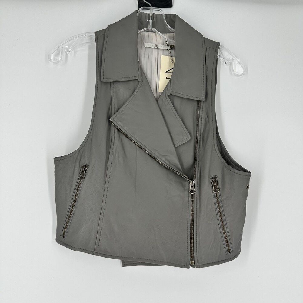 Mike & Chris 100% Real Leather Asymmetrical Zip Crop Biker Moto Vest Size Small
